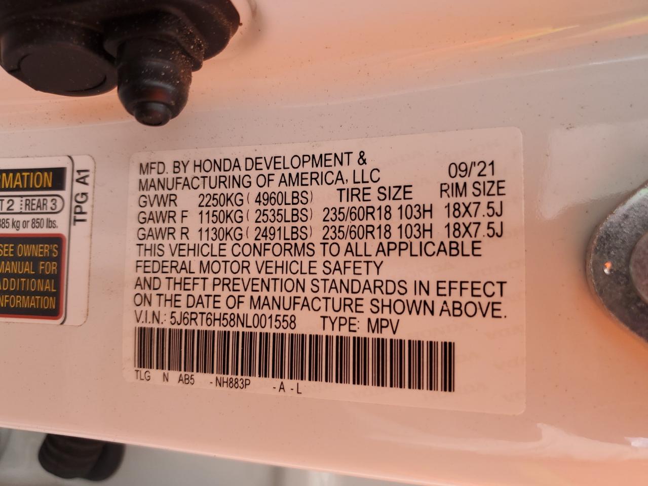 2022 Honda Cr-V Ex VIN: 5J6RT6H58NL001558 Lot: 81026115