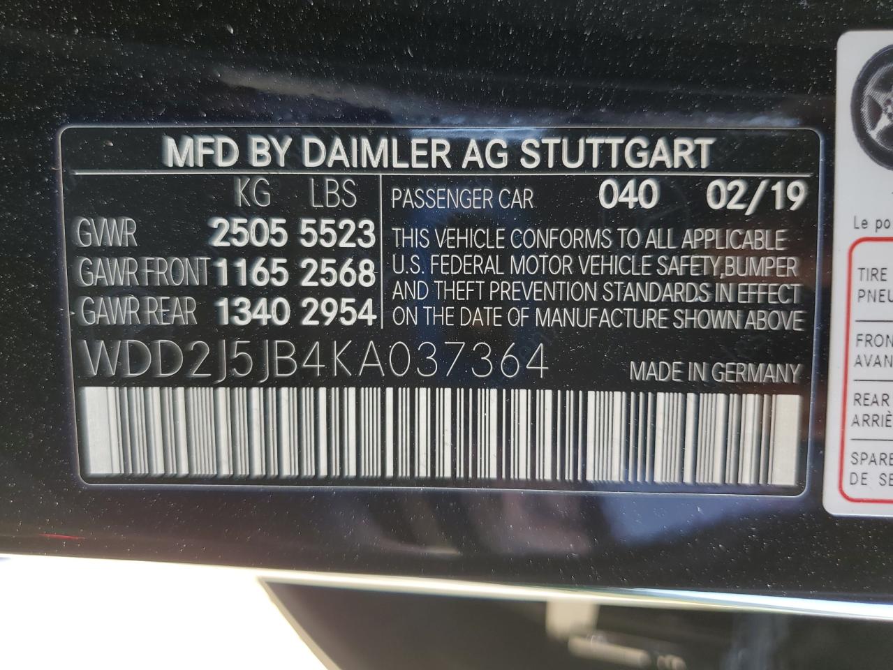 2019 Mercedes-Benz Cls 450 VIN: WDD2J5JB4KA037364 Lot: 81004715