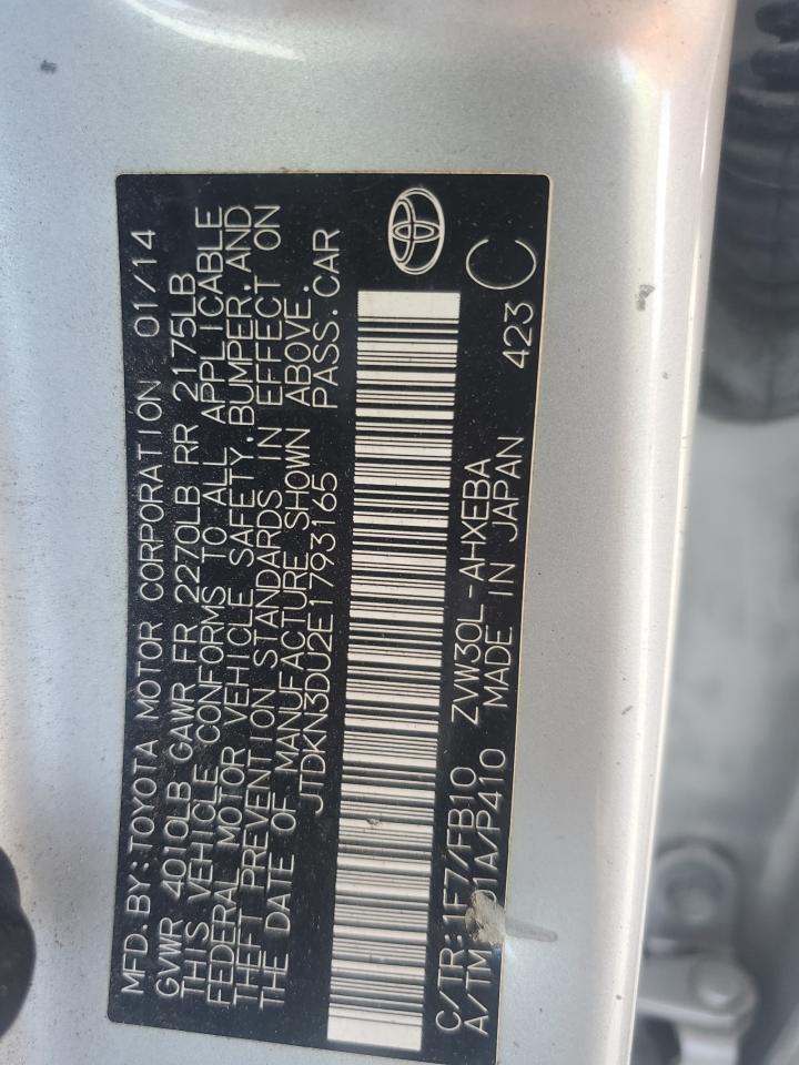 2014 Toyota Prius VIN: JTDKN3DU2E1793165 Lot: 80959745