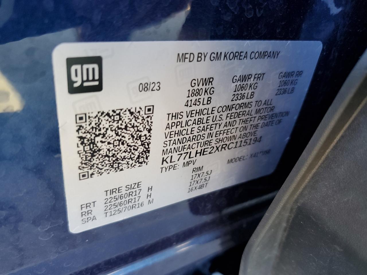 2024 Chevrolet Trax 1Lt VIN: KL77LHE2XRC115194 Lot: 80873605