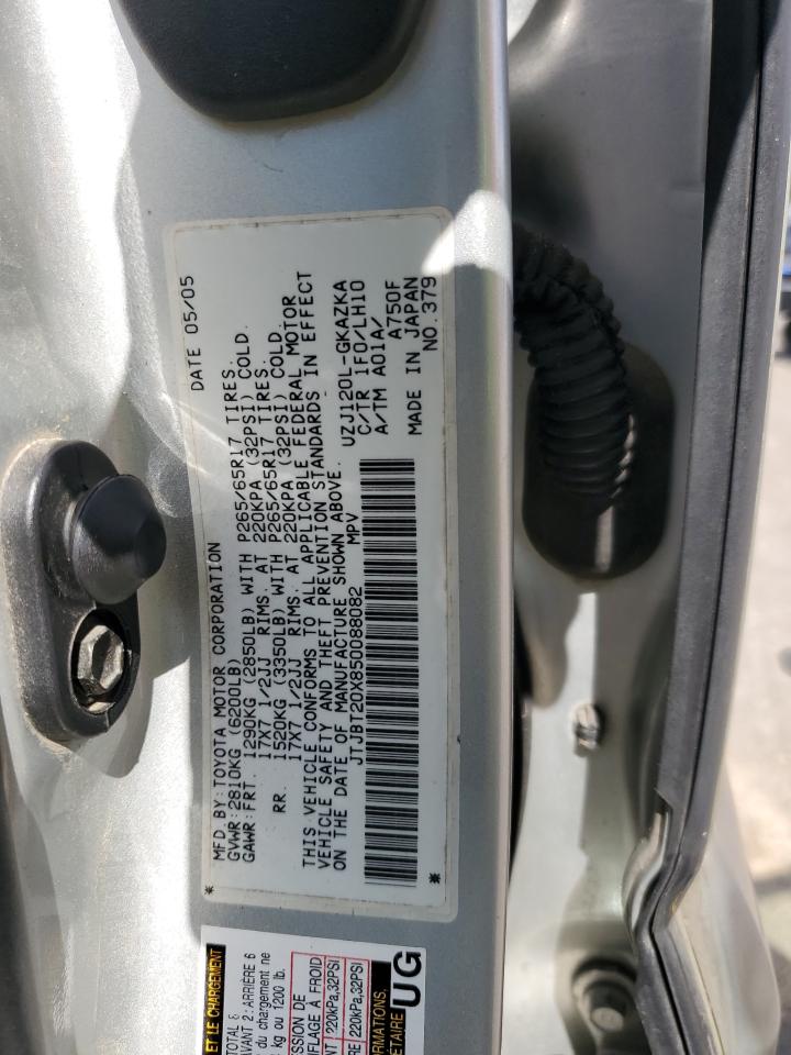 2005 Lexus Gx 470 VIN: JTJBT20X850088082 Lot: 81780145