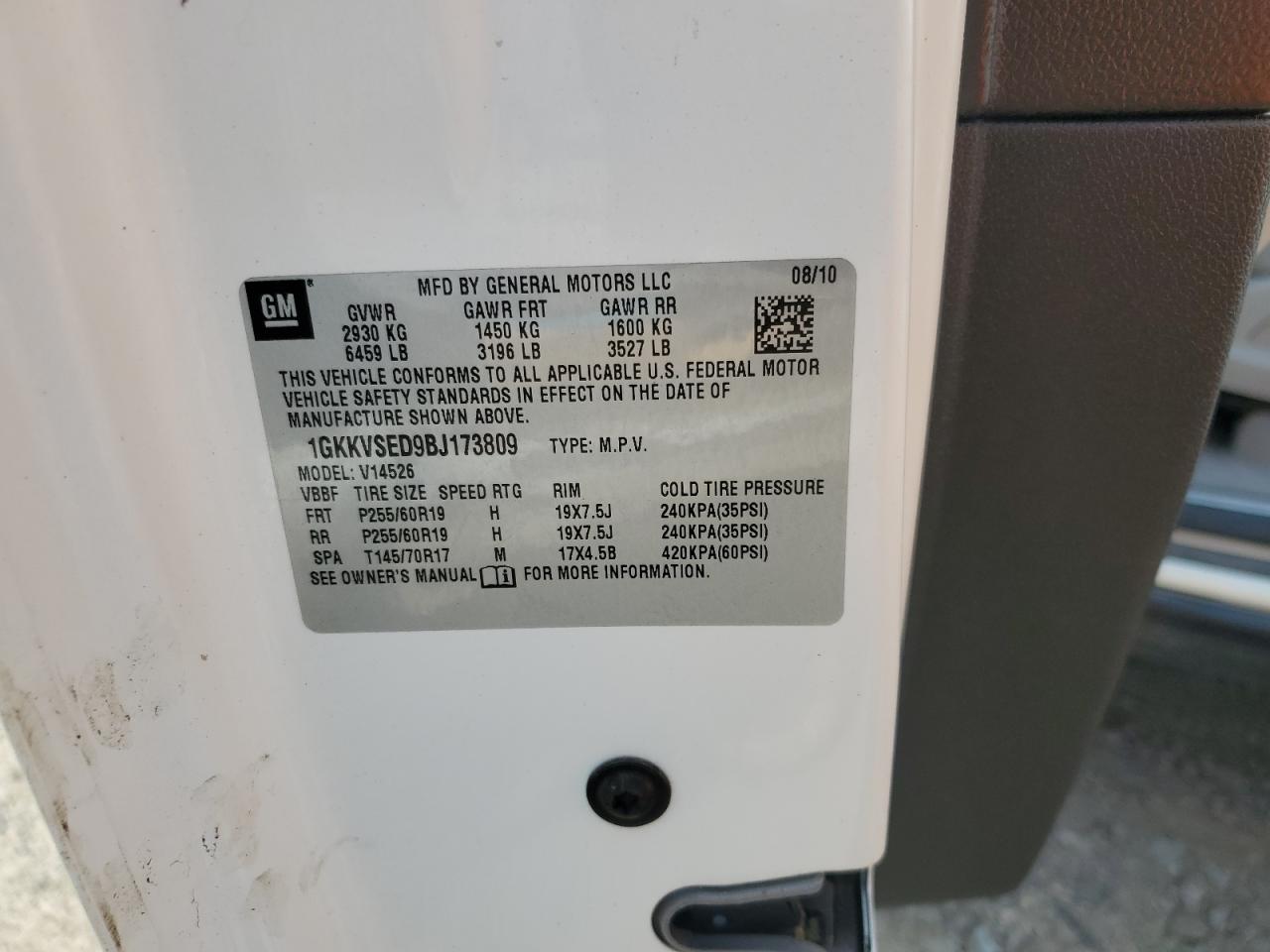 2011 GMC Acadia Slt-2 VIN: 1GKKVSED9BJ173809 Lot: 81390675