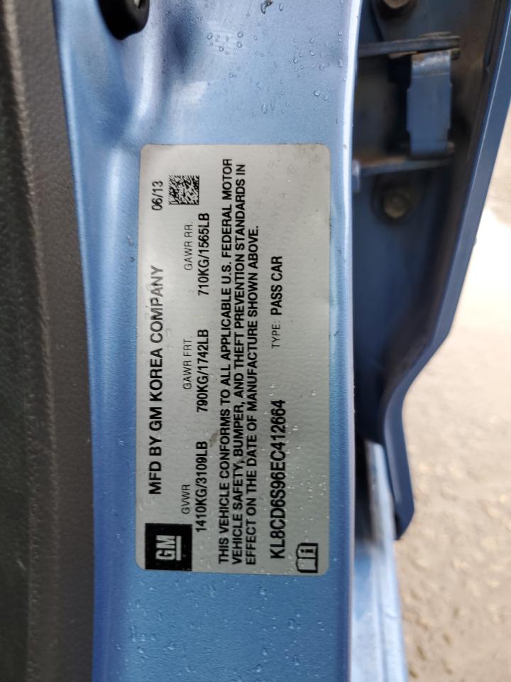 2014 Chevrolet Spark 1Lt VIN: KL8CD6S96EC412664 Lot: 70300765