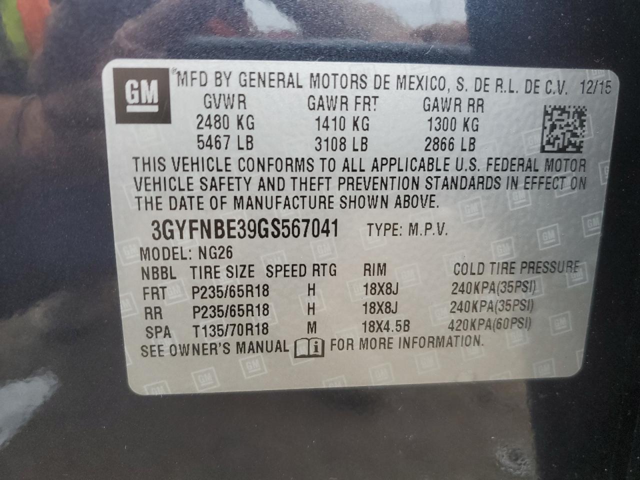 2016 Cadillac Srx Luxury Collection VIN: 3GYFNBE39GS567041 Lot: 80658125