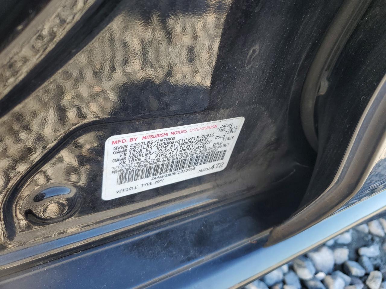 2012 Mitsubishi Outlander Sport Es VIN: JA4AP3AU6CZ010965 Lot: 71693965