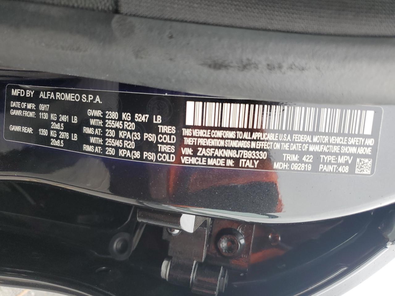 2018 Alfa Romeo Stelvio Ti Sport VIN: ZASFAKNN8J7B93330 Lot: 80266695