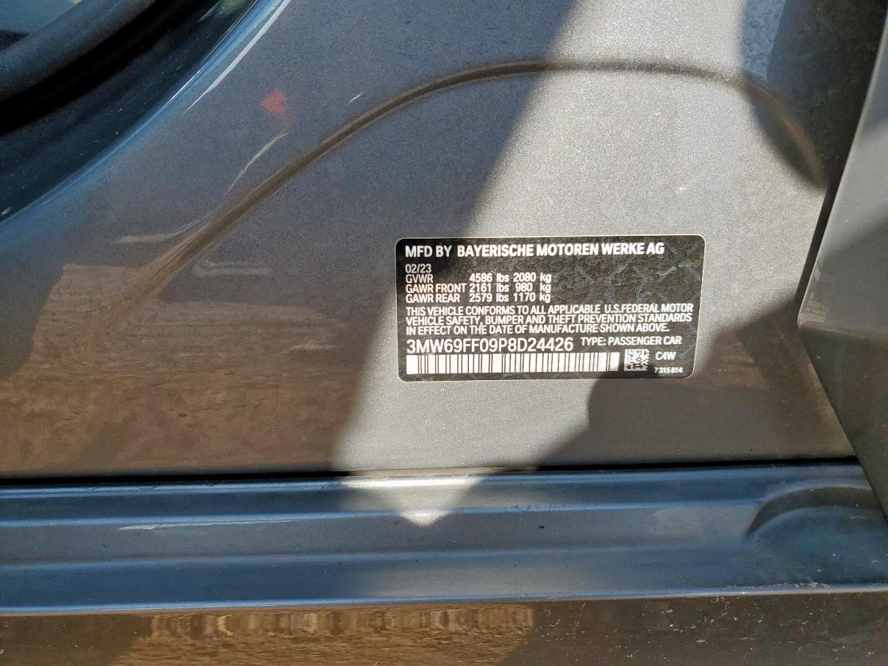 2023 BMW 330I VIN: 3MW69FF09P8D24426 Lot: 81372465