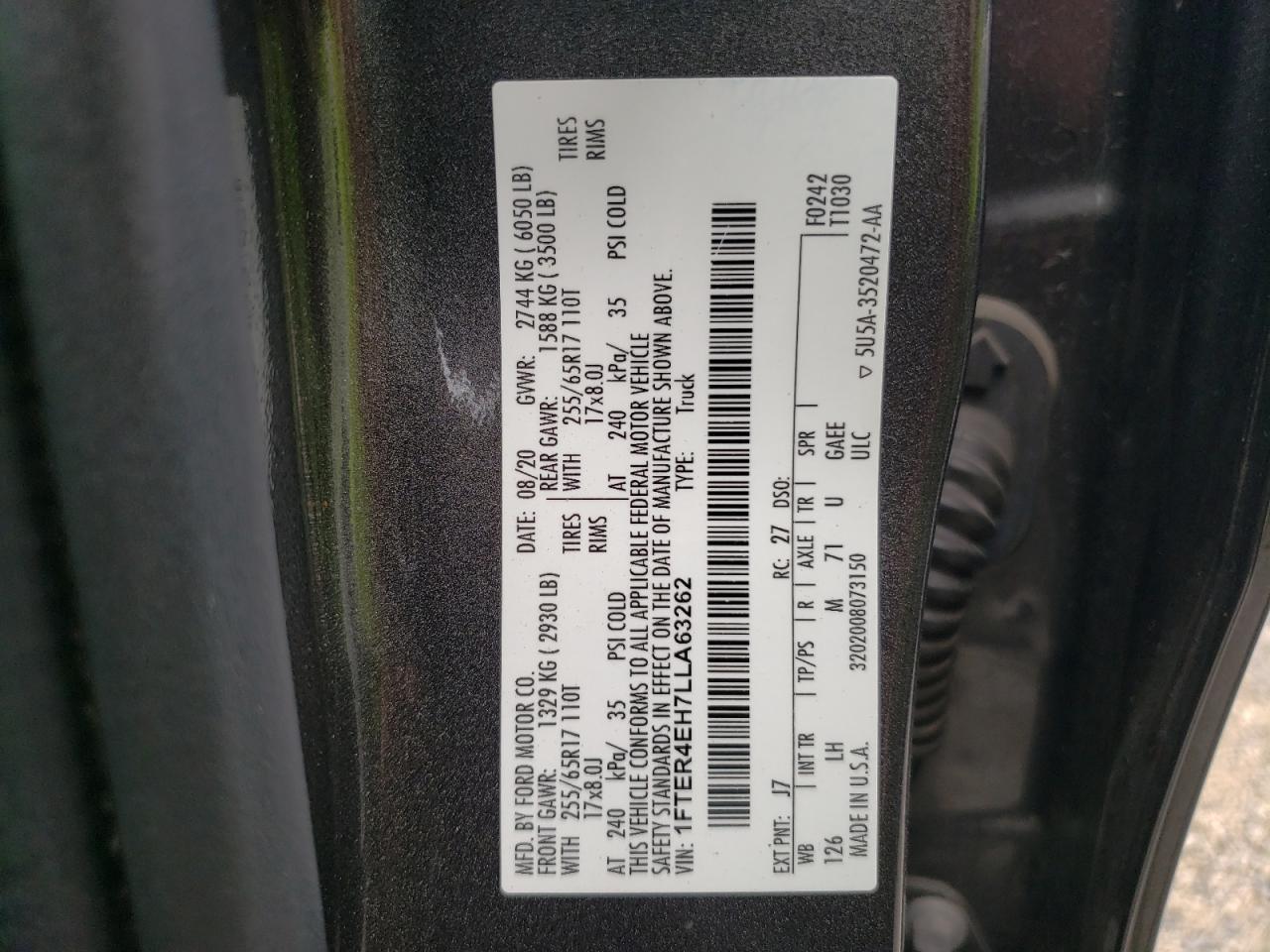 2020 Ford Ranger Xl VIN: 1FTER4EH7LLA63262 Lot: 71458845