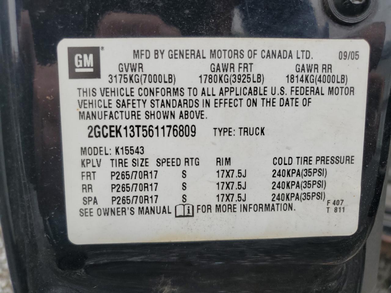 2006 Chevrolet Silverado K1500 VIN: 2GCEK13T561176809 Lot: 81753265