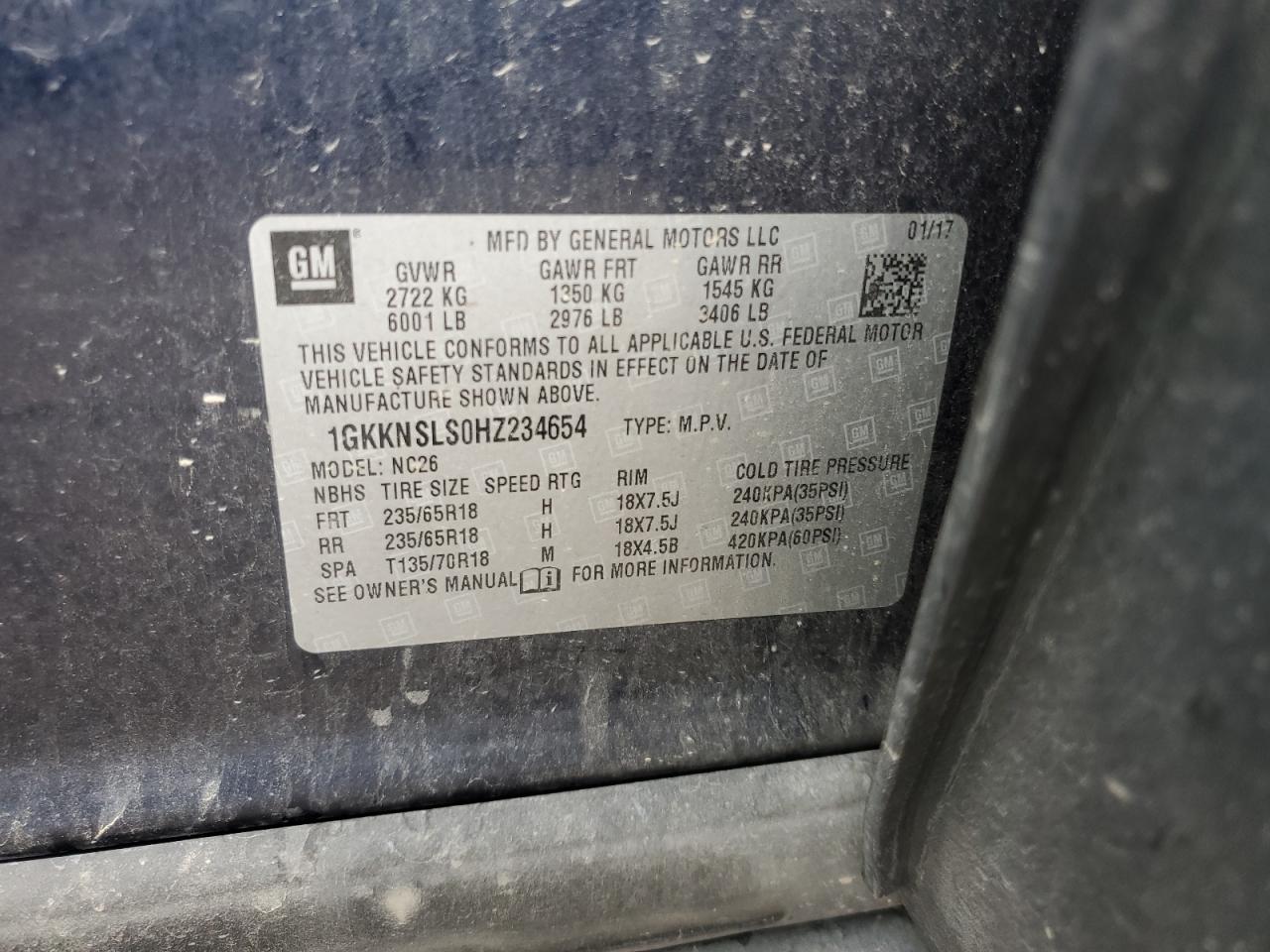 2017 GMC Acadia Sle VIN: 1GKKNSLS0HZ234654 Lot: 81661315