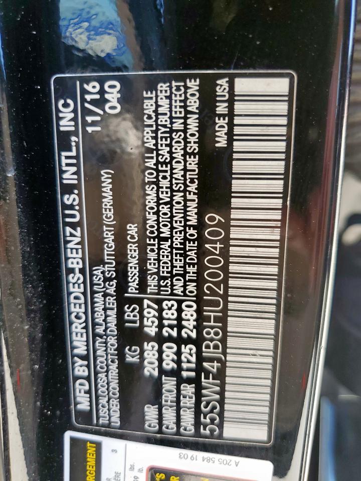 2017 Mercedes-Benz C 300 VIN: 55SWF4JB8HU200409 Lot: 71419935