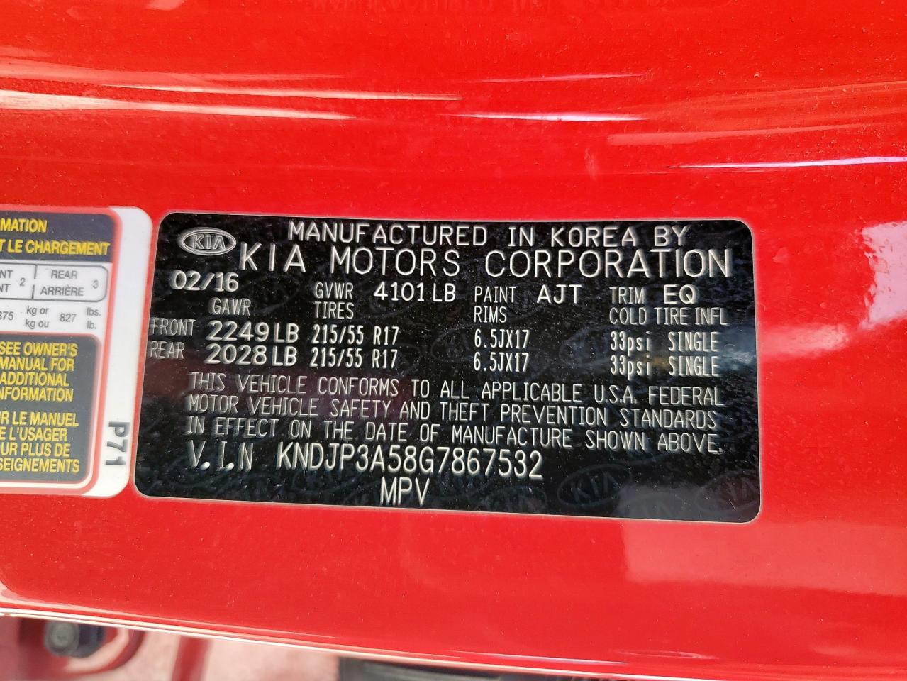 2016 Kia Soul + VIN: KNDJP3A58G7867532 Lot: 84224125