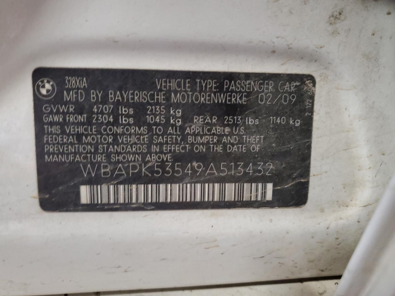 2009 BMW 328 Xi Sulev VIN: WBAPK53549A513432 Lot: 81468205