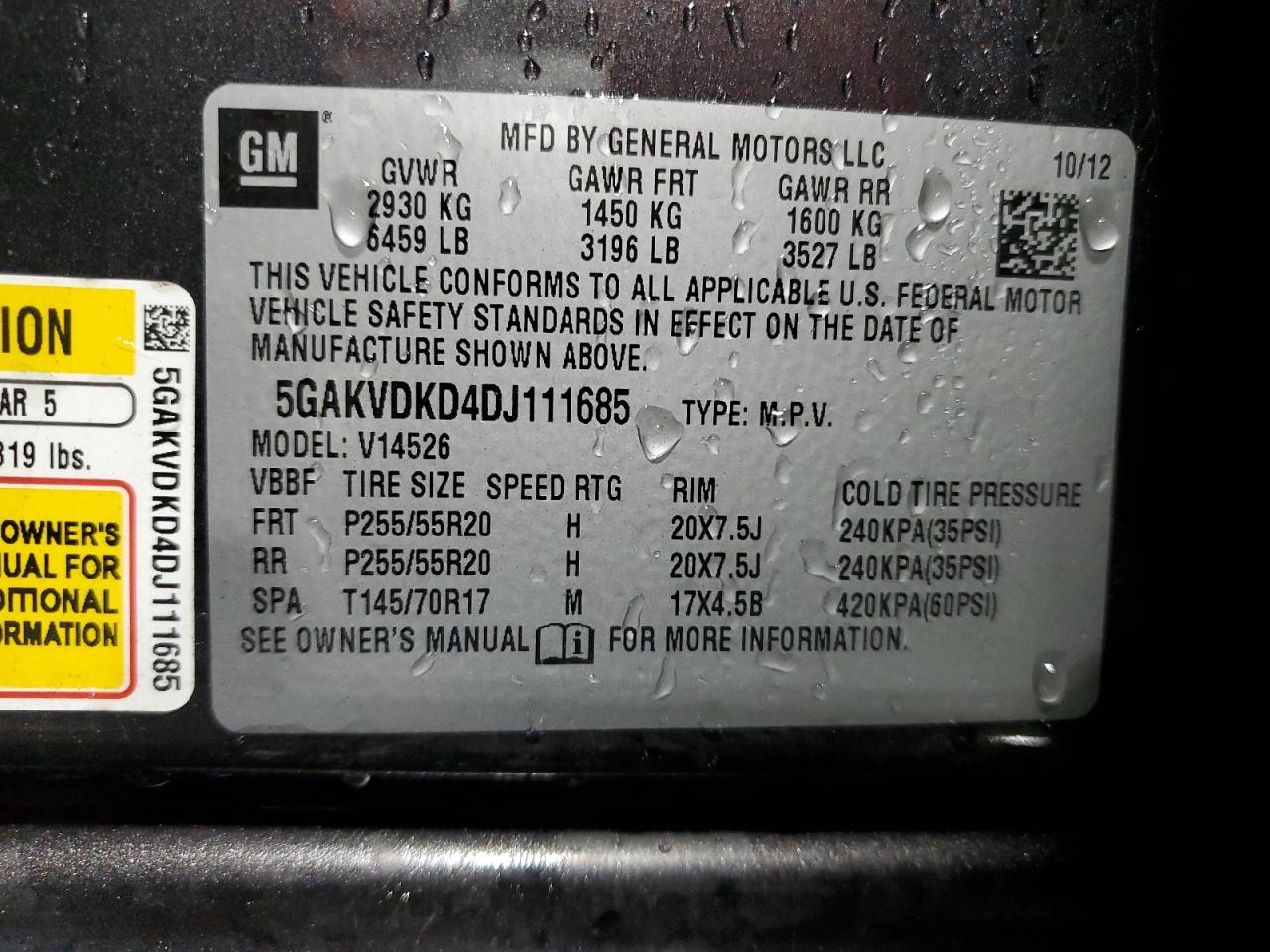 2013 Buick Enclave VIN: 5GAKVDKD4DJ111685 Lot: 82094585