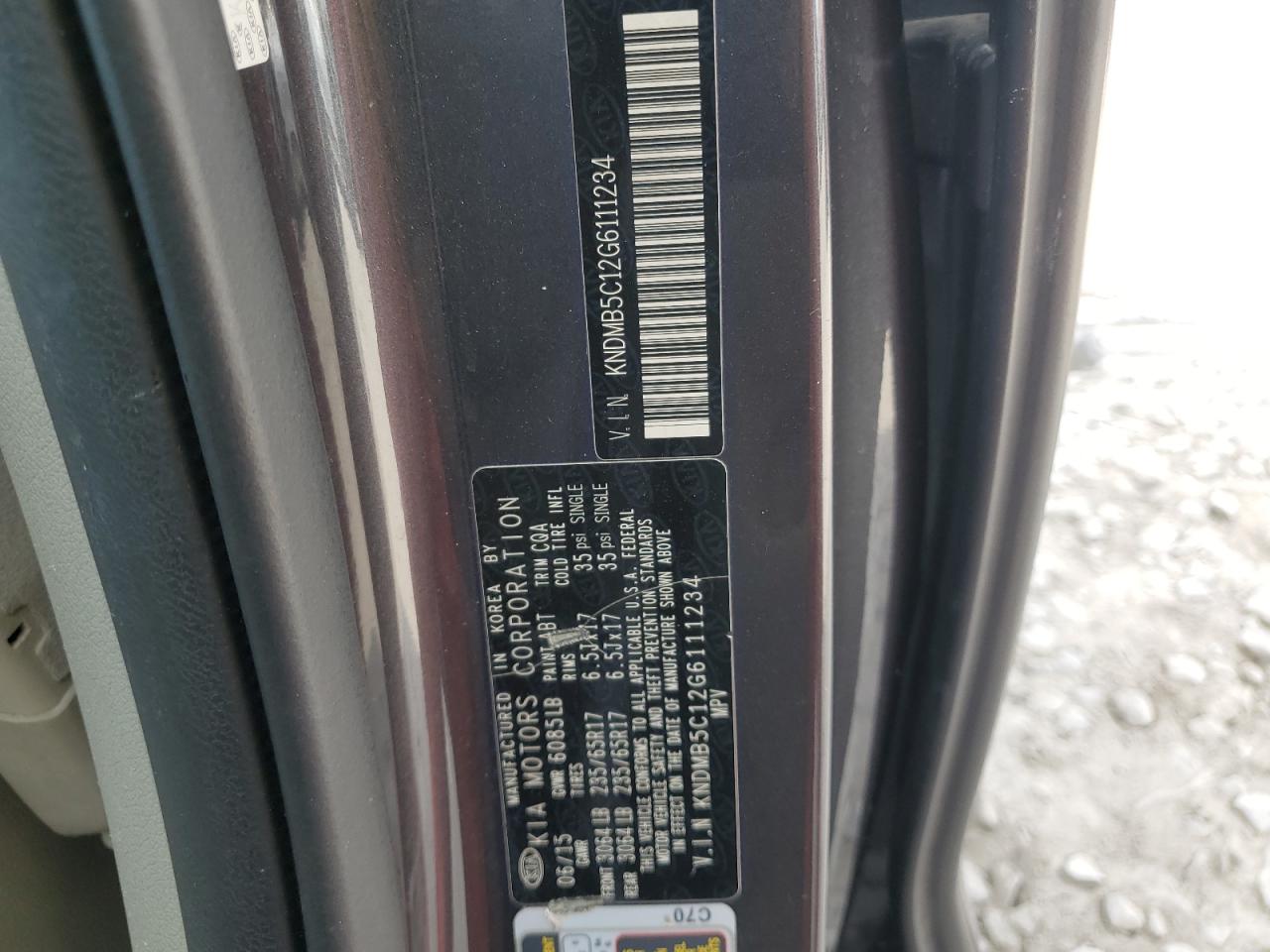 2016 Kia Sedona Lx VIN: KNDMB5C12G6111234 Lot: 70882555