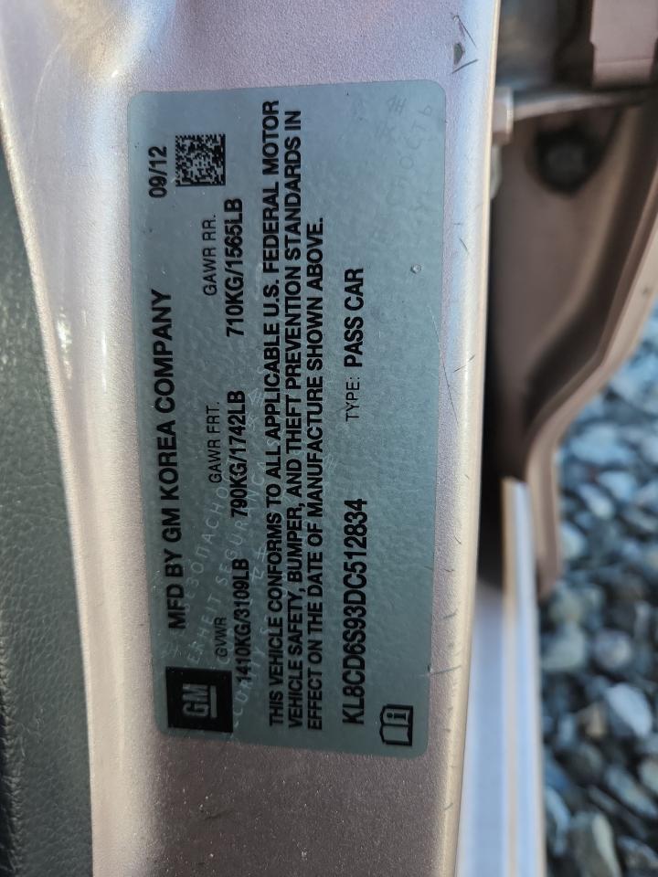 2013 Chevrolet Spark 1Lt VIN: KL8CD6S93DC512834 Lot: 81008005