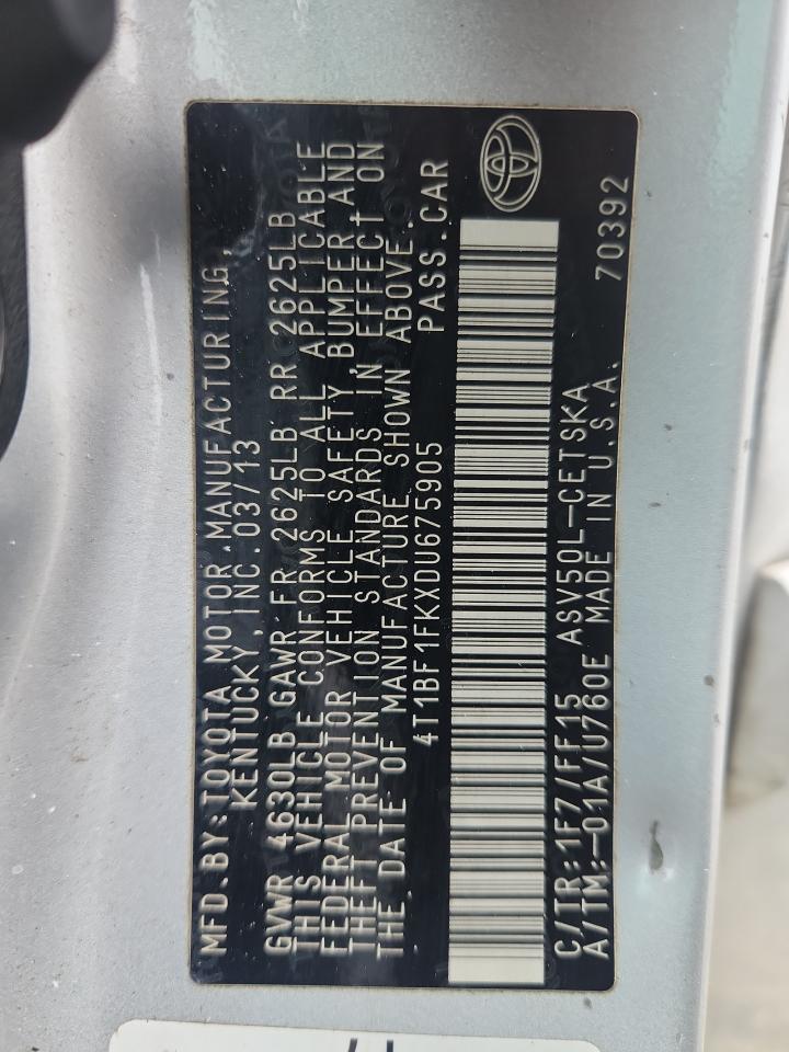 2013 Toyota Camry L VIN: 4T1BF1FKXDU675905 Lot: 83991975