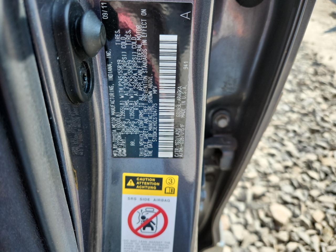 2012 Toyota Highlander Limited VIN: 5TDDK3EH0CS104775 Lot: 80138475