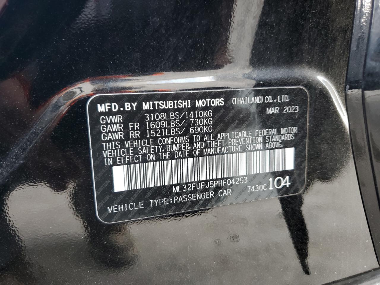 2023 Mitsubishi Mirage G4 Es VIN: ML32FUFJ5PHF04253 Lot: 81022985