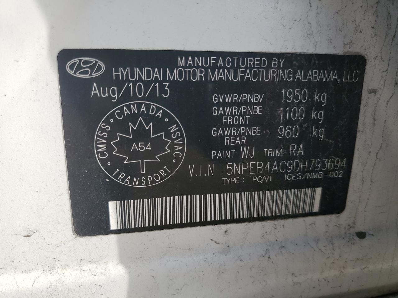 2013 Hyundai Sonata Gls VIN: 5NPEB4AC9DH793694 Lot: 70999265
