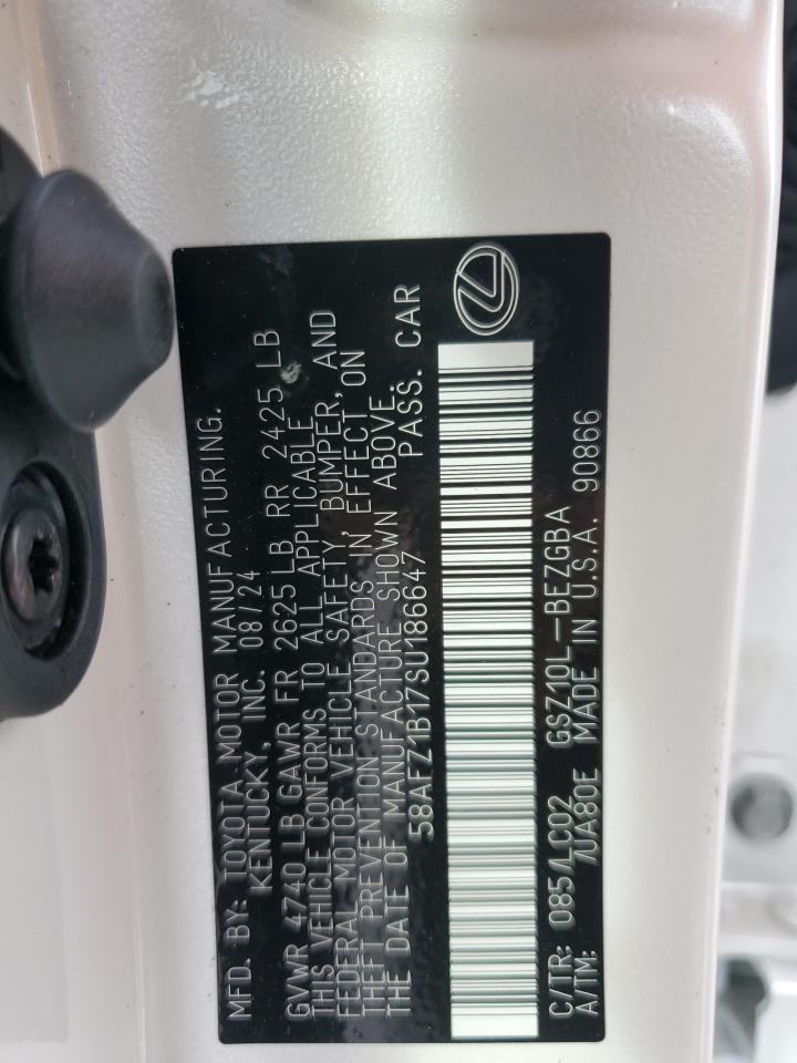 2025 Lexus Es 350 Base VIN: 58AFZ1B17SU186647 Lot: 82052385