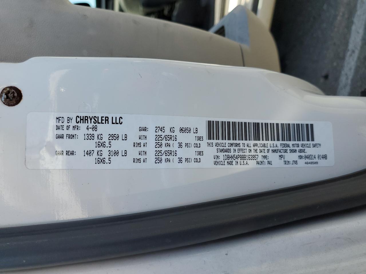 2008 Dodge Grand Caravan Sxt VIN: 1D8HN54P88B163957 Lot: 71560065