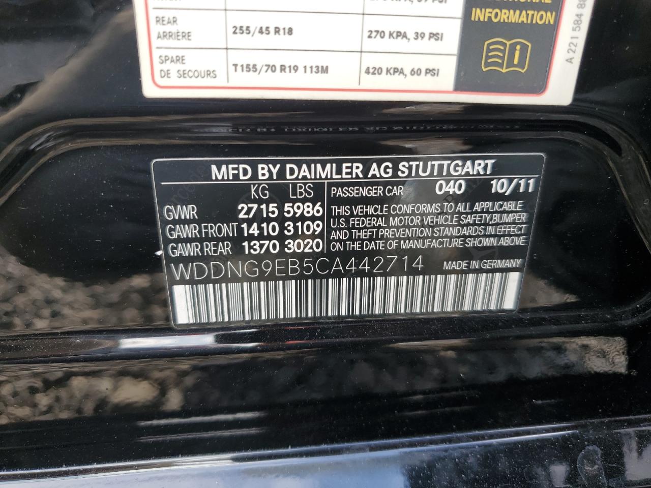 2012 Mercedes-Benz S 550 4Matic VIN: WDDNG9EB5CA442714 Lot: 80470875