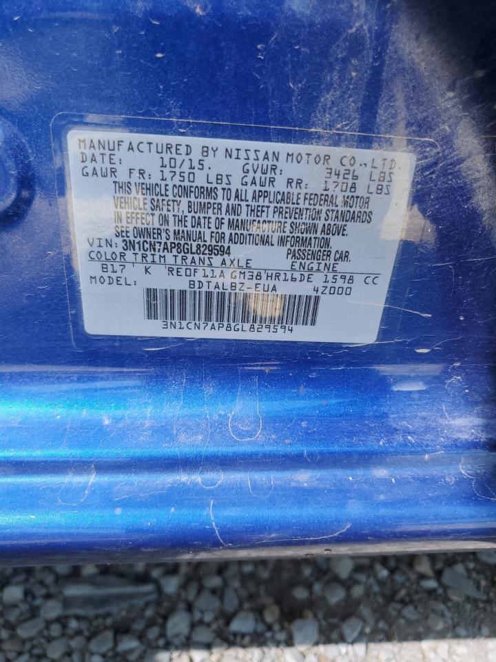 2016 Nissan Versa S VIN: 3N1CN7AP8GL829594 Lot: 71061855