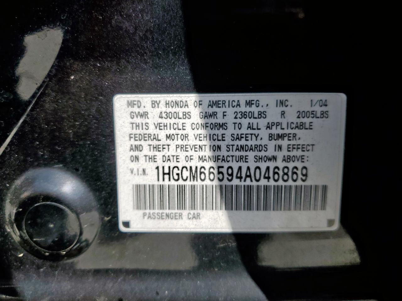 2004 Honda Accord Ex VIN: 1HGCM66594A046869 Lot: 70150065