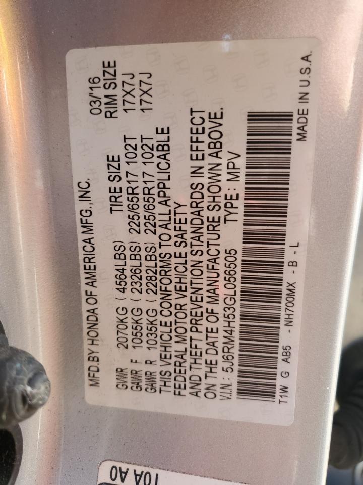 2016 Honda Cr-V Ex VIN: 5J6RM4H53GL056505 Lot: 72058755