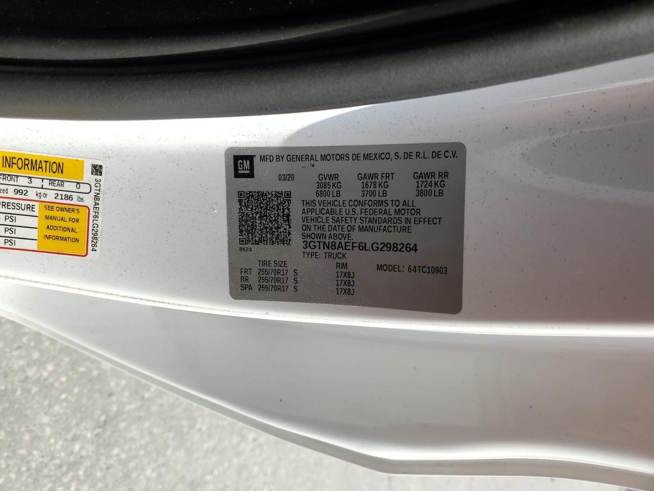 2020 GMC Sierra C1500 VIN: 3GTN8AEF6LG298264 Lot: 71215495