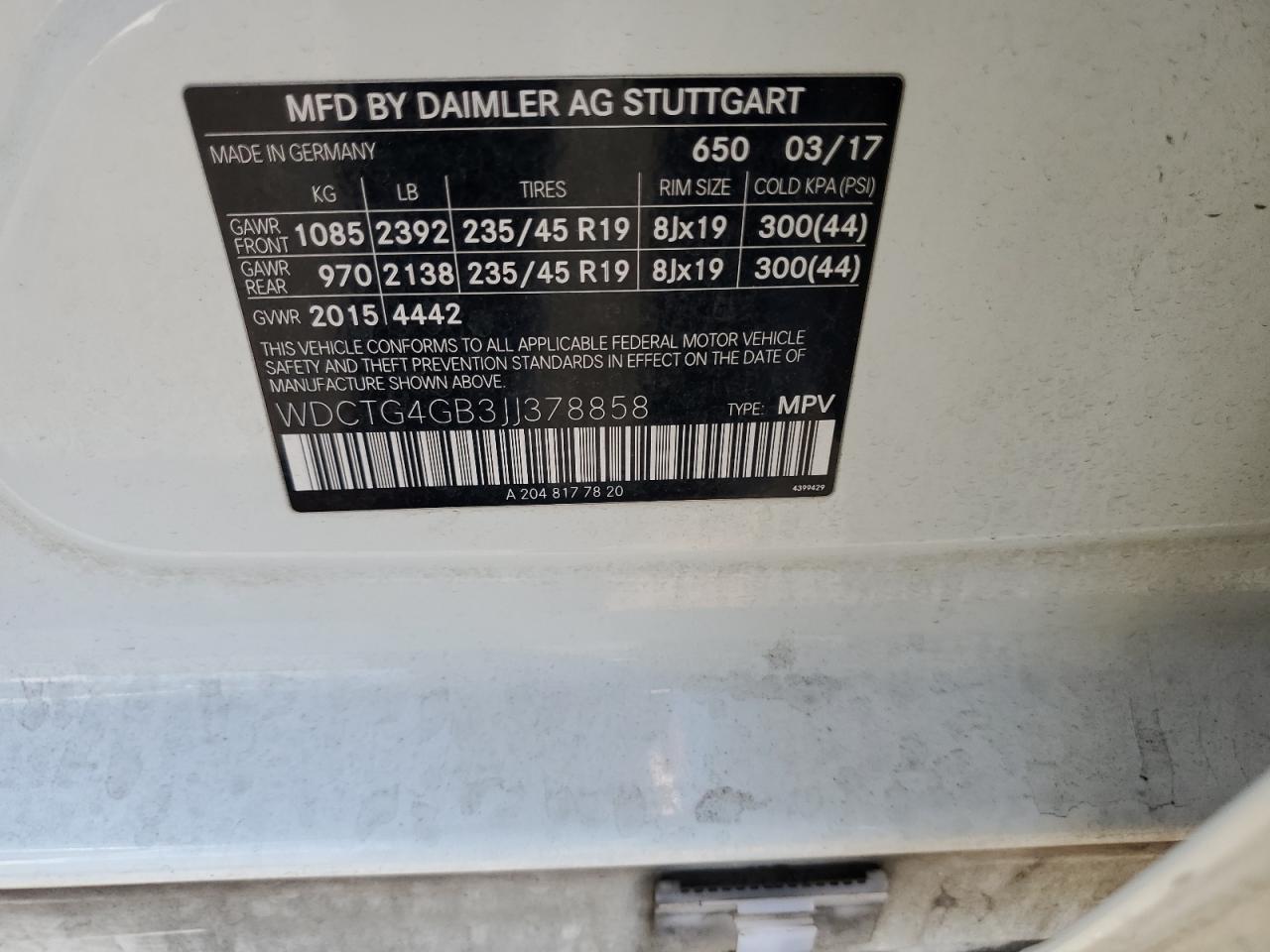 2018 Mercedes-Benz Gla 250 4Matic VIN: WDCTG4GB3JJ378858 Lot: 80751045