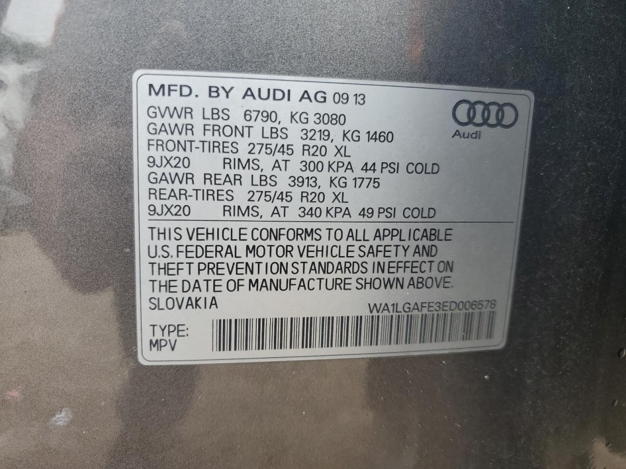 2014 Audi Q7 Premium Plus VIN: WA1LGAFE3ED006578 Lot: 81001545