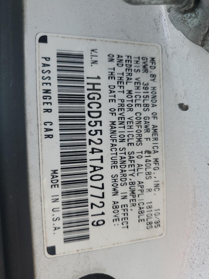 1996 Honda Accord Dx VIN: 1HGCD5524TA077219 Lot: 81570715