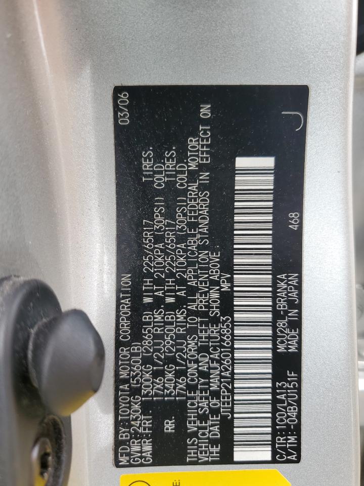 2006 Toyota Highlander Limited VIN: JTEEP21A260166853 Lot: 84440065