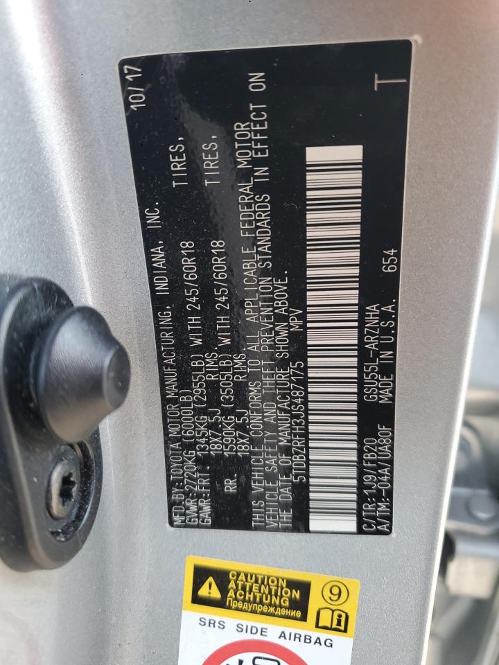 2018 Toyota Highlander Le VIN: 5TDBZRFH3JS487175 Lot: 80699235