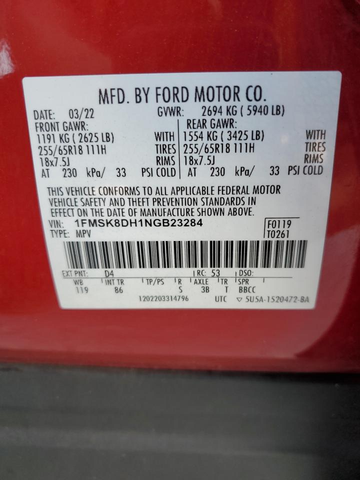 2022 Ford Explorer Xlt VIN: 1FMSK8DH1NGB23284 Lot: 80225665