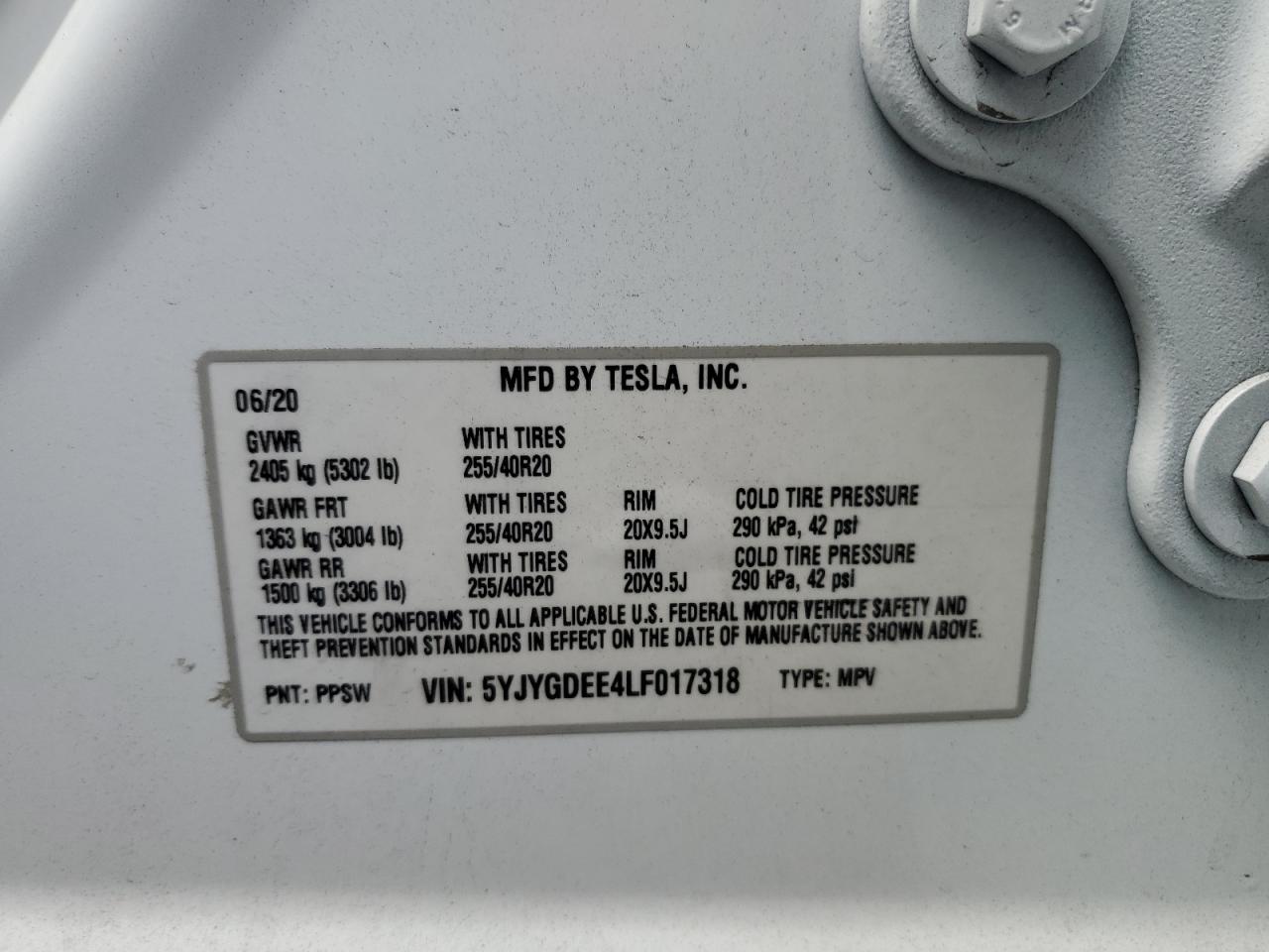 2020 Tesla Model Y VIN: 5YJYGDEE4LF017318 Lot: 71680485