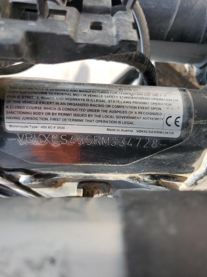 2024 Ktm 450 Xc-F VIN: VBKXCS435RM334728 Lot: 71547255