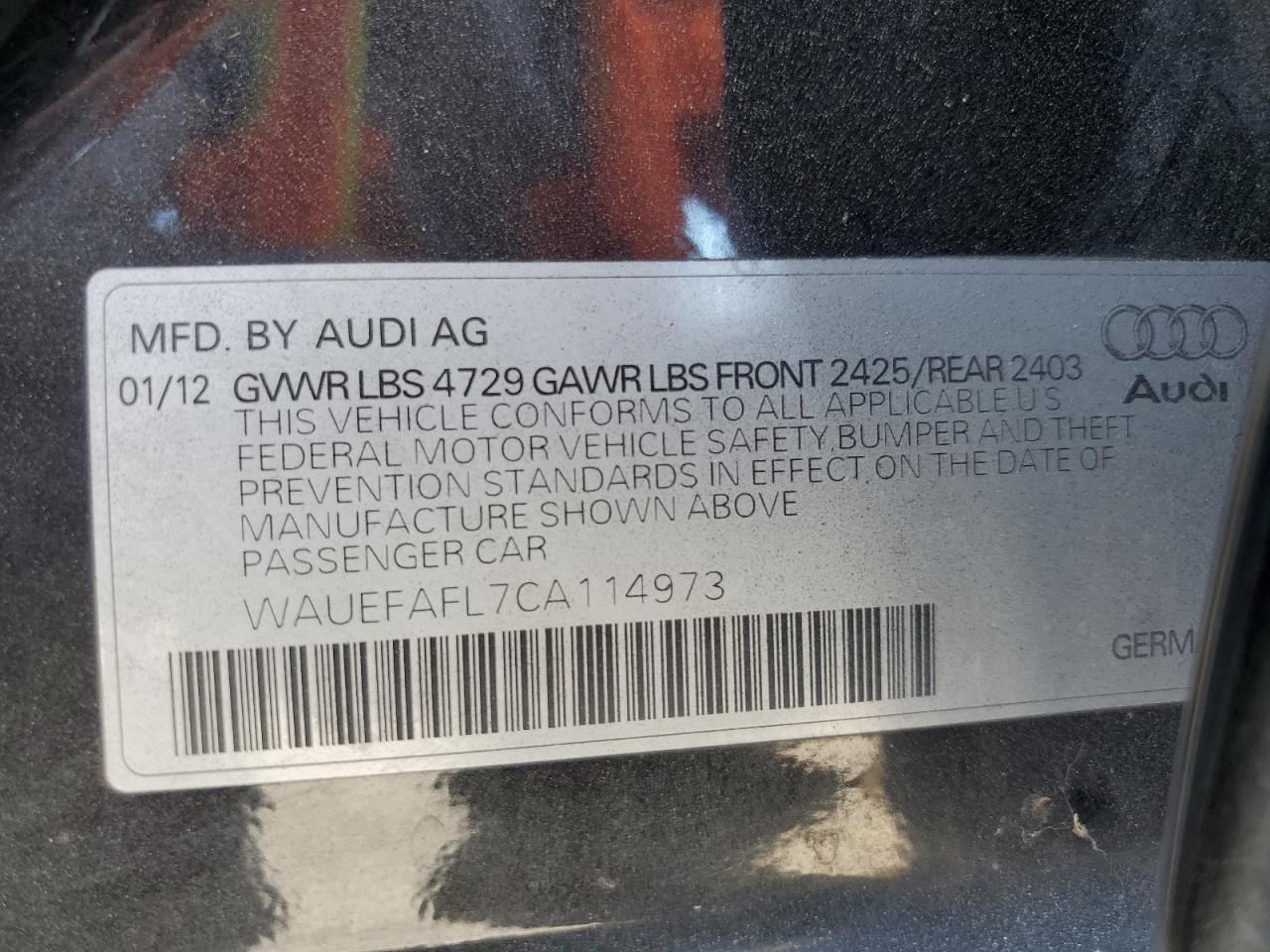 2012 Audi A4 Premium Plus VIN: WAUEFAFL7CA114973 Lot: 71478705