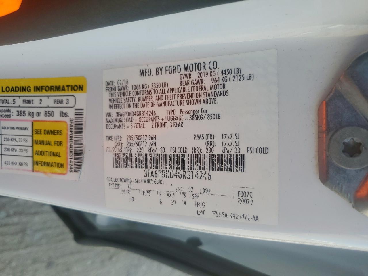 2016 Ford Fusion Se VIN: 3FA6P0HD4GR314246 Lot: 80349625