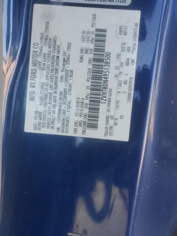 2009 Ford Mustang VIN: 1ZVHT80N495138500 Lot: 80363915