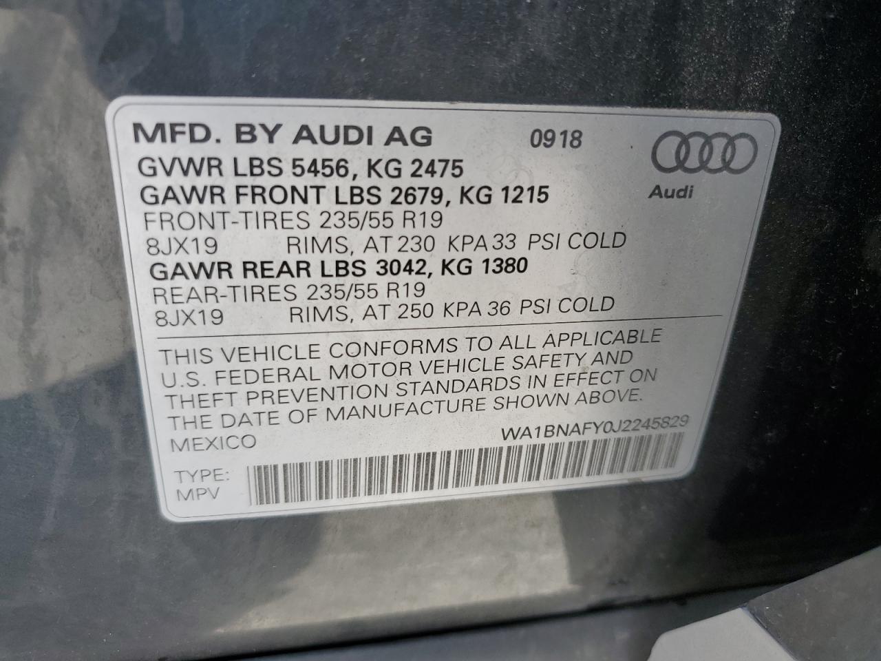 2018 Audi Q5 Premium Plus VIN: WA1BNAFY0J2245829 Lot: 81759065