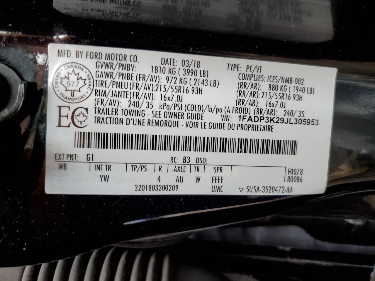 2018 Ford Focus Se VIN: 1FADP3K29JL305953 Lot: 81395095