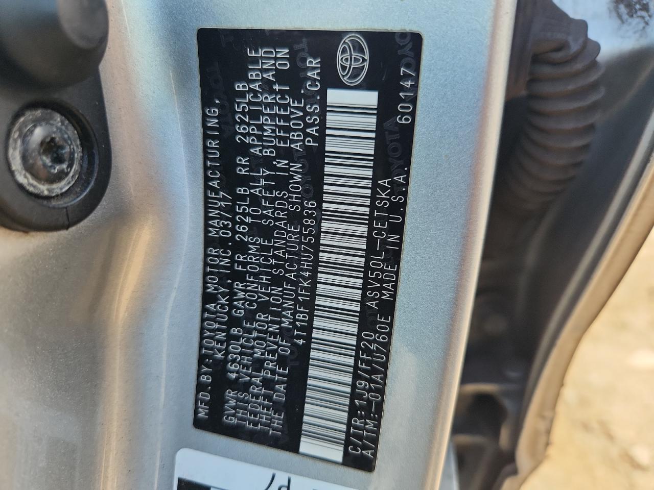 2007 Toyota Camry Le VIN: 4T1BF1FK4HU755836 Lot: 84221435