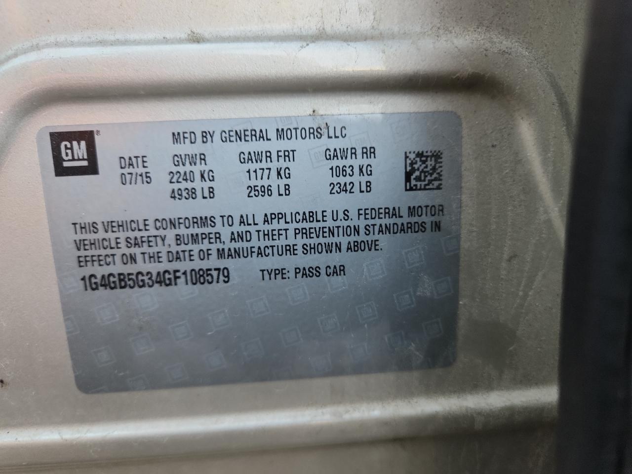 2016 Buick Lacrosse VIN: 1G4GB5G34GF108579 Lot: 84581565