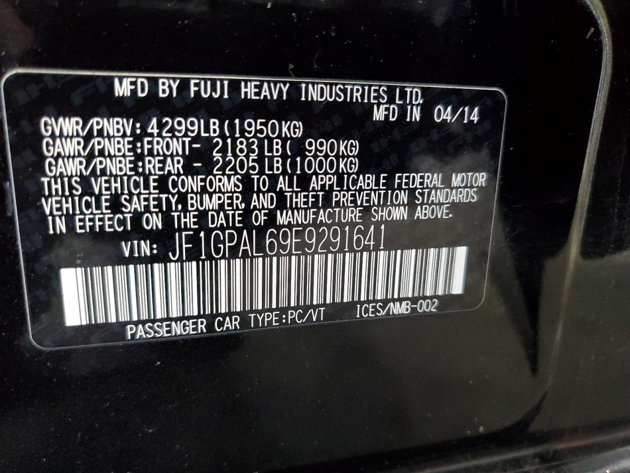 2014 Subaru Impreza Sport Premium VIN: JF1GPAL69E9291641 Lot: 71974575