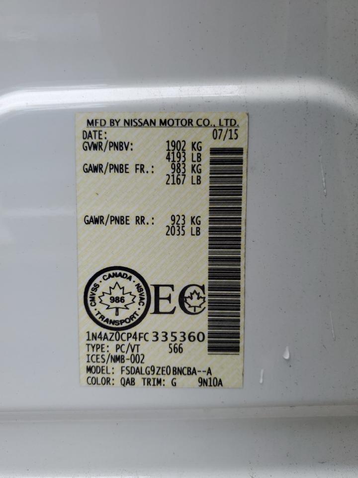 2015 Nissan Leaf S VIN: 1N4AZ0CP4FC335360 Lot: 83807275