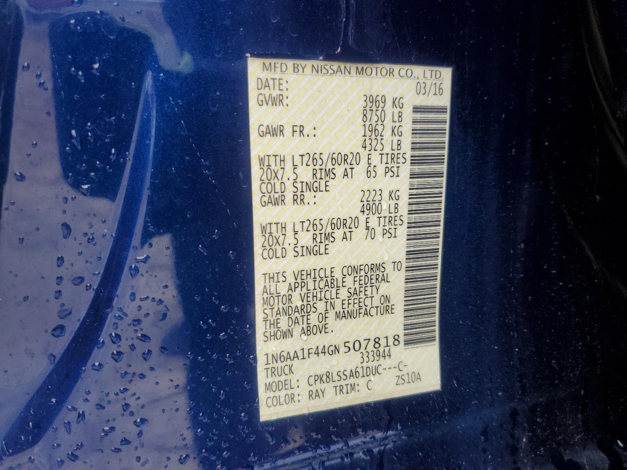 2016 Nissan Titan Xd Sl VIN: 1N6AA1F44GN507818 Lot: 81768435