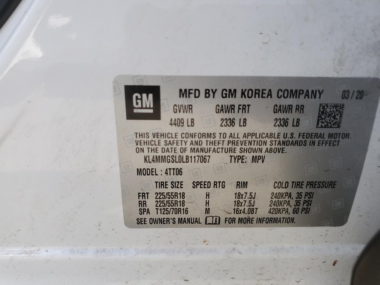 2020 Buick Encore Gx Essence VIN: KL4MMGSL0LB117067 Lot: 80377985